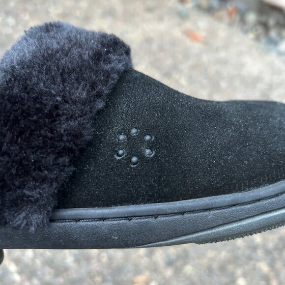 Tempur Pedic Black Suede Kensley Scuff Slippers Faux Fur Collar Size 7M - Picture 5 of 9